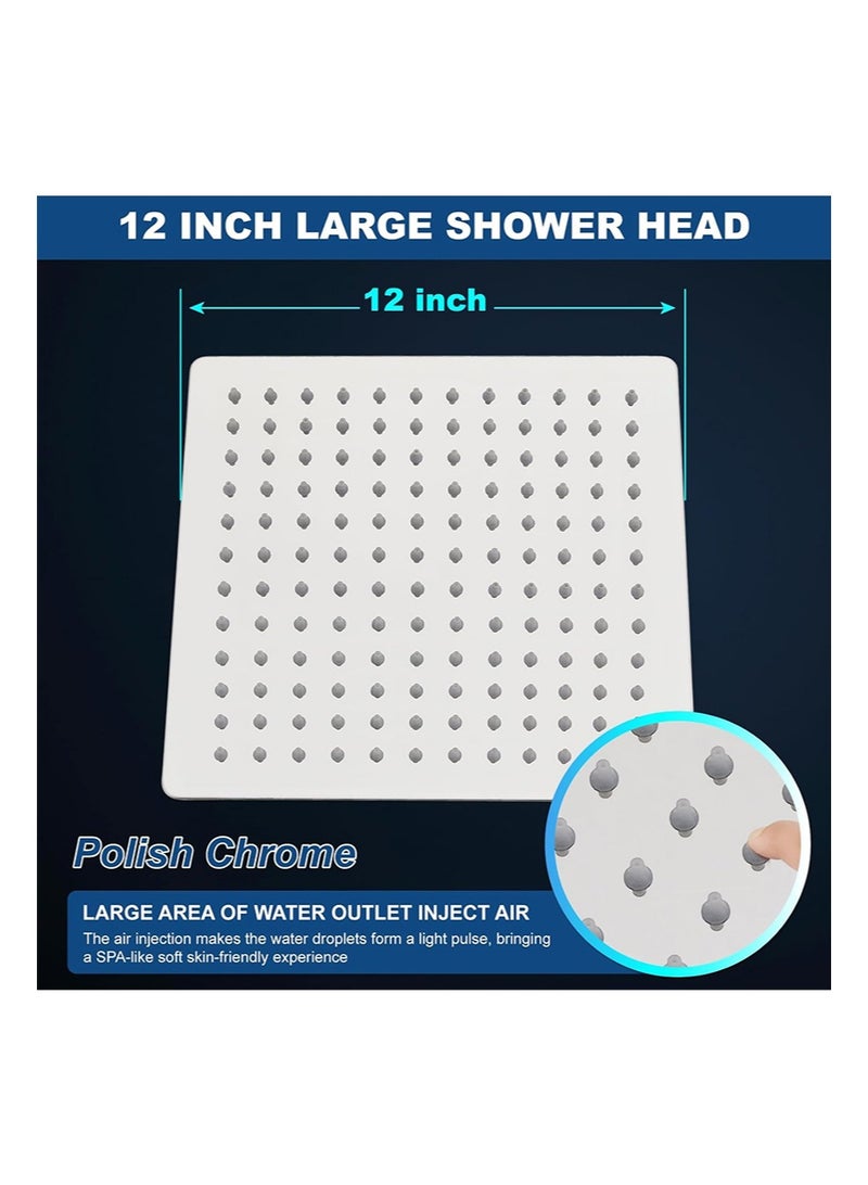 HaLunhi 12 Inch Rain Shower Head，High Flow Large Rainfall Shower Heads Made of Stainless Steel，Waterfall Bathroom Square Showerhead，Ceiling or Wall Mount （Silver） - Image 3